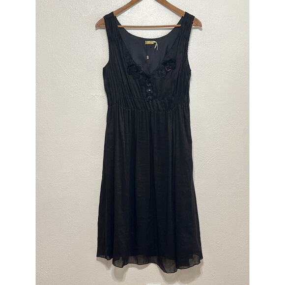 NWOT Max Studio Linen Silk Empire Waist Dress 6 Black Dark Romantic Whimsigoth - Picture 1 of 15